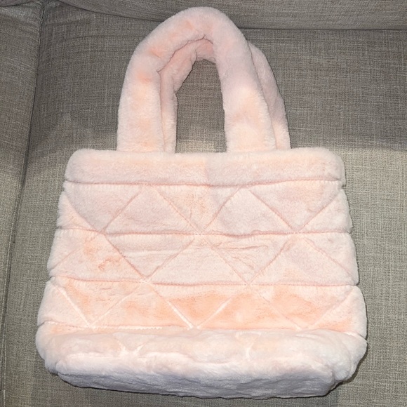 Girls Mesh Bow Furry Purse- Pink